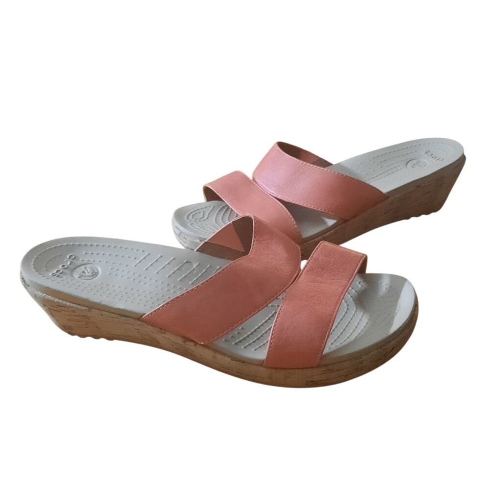 Crocs A-Leigh Womens Tangerine Slip On Cork Open Toe Sandals Size 11